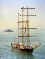 ID 6575 KALIAKRA - a barquentine built in Poland in 1984 for the Bulgarian Maritime Training Centre, arrives at Portsmouth, England for the Festival of the Sea, 1999.